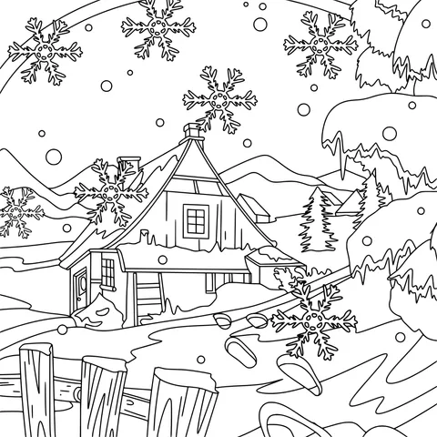 A Cottage in the Winter Snow Scene