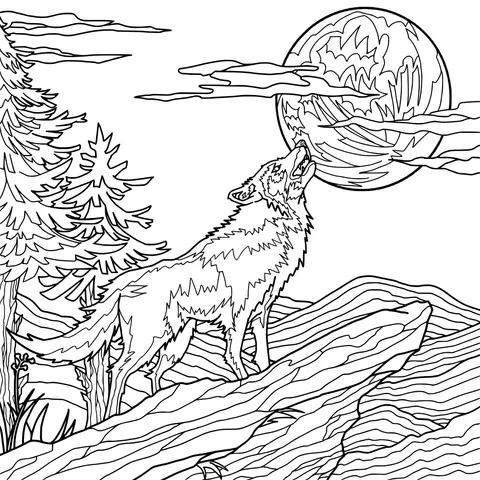 A Howling Wolf under the Moonlit Night