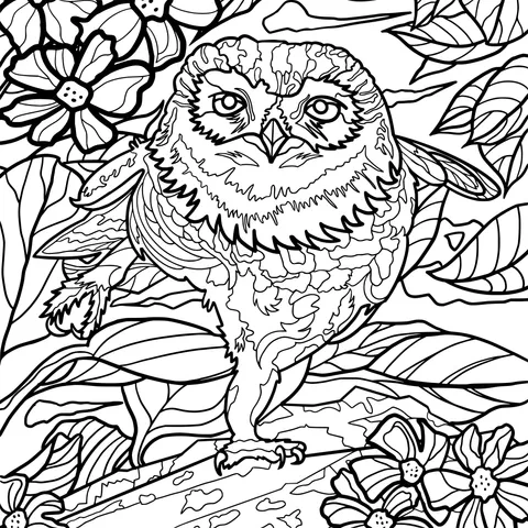 Owl amidst Colorful Flowers