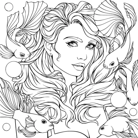 Woman accompanied by goldfish