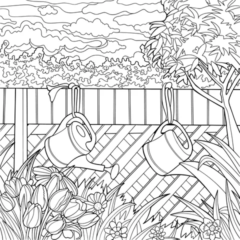 Watering Cans in the Garden
