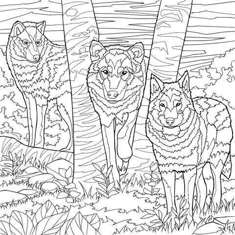 Wolf pack in the forest