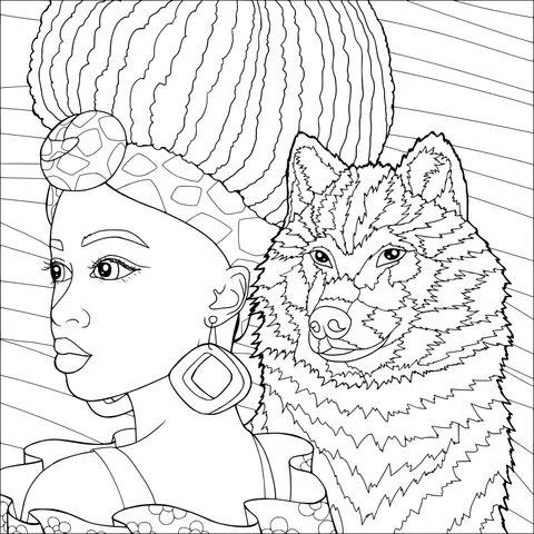 Illustration of a woman and a wolf
