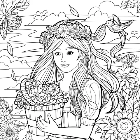 Flower - carrying Maiden with a Basket of Flowers