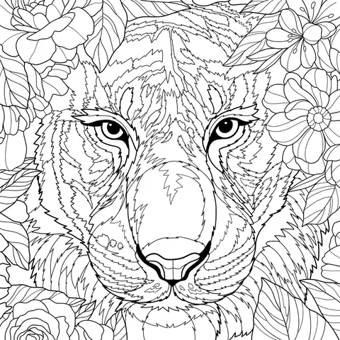 Tiger Surrounded by Flowers