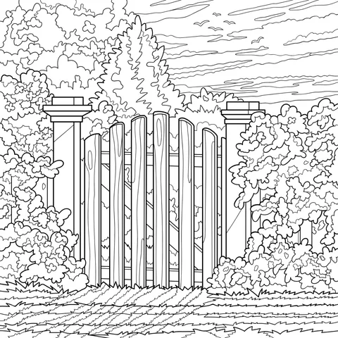 Garden Fence Surrounded by Flowers