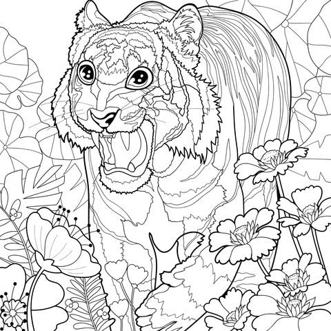 Tiger in the Flower - bed