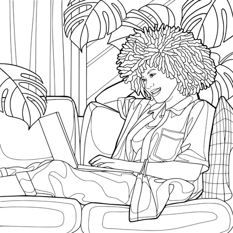 A lady using a laptop comfortably