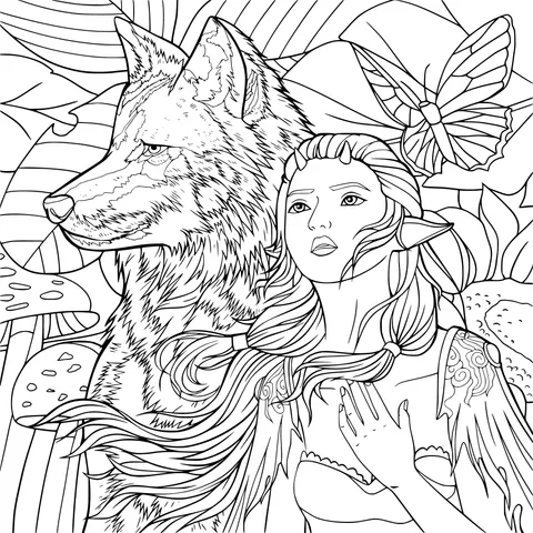 Elf Maiden and Wolf