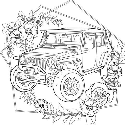 Off - road vehicle surrounded by flowers