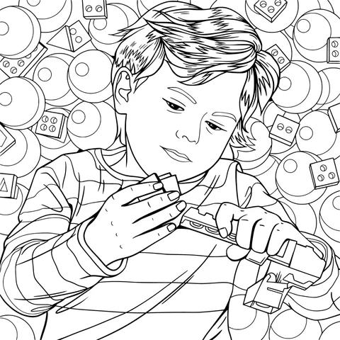 Boy Playing with Building Blocks