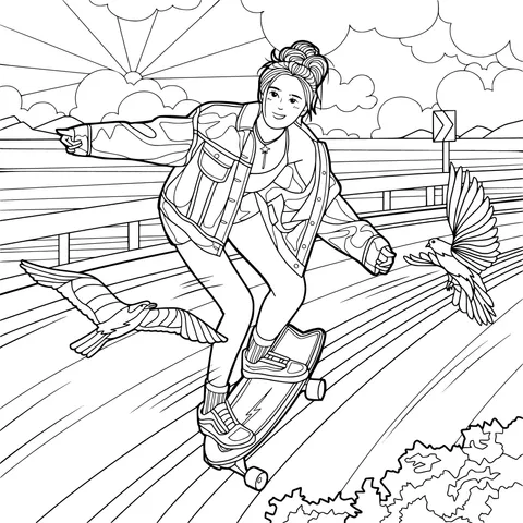 Girl skateboarding on the road