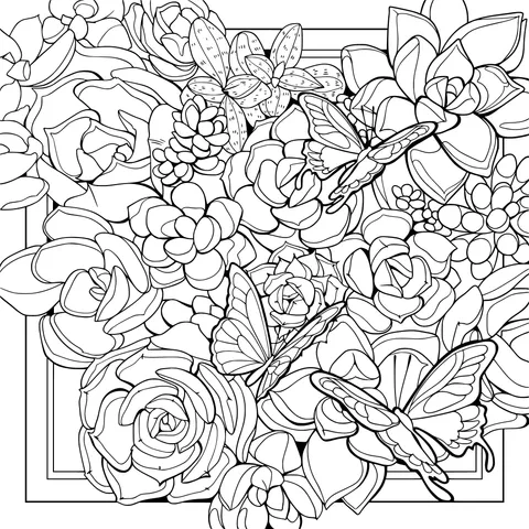 Colorful Succulents and Butterflies