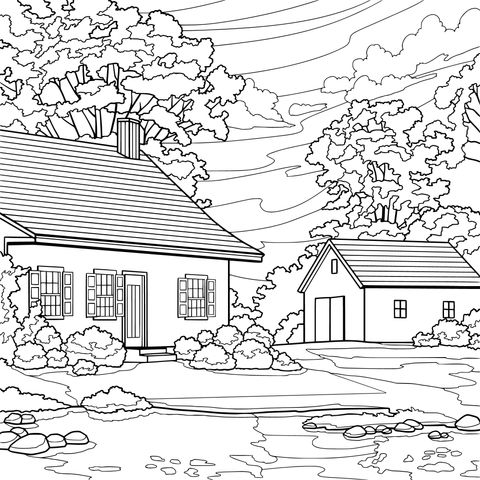 田舎の湖の畔の小屋