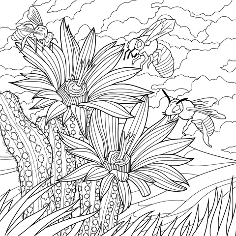 Bees and Cactus Flowers