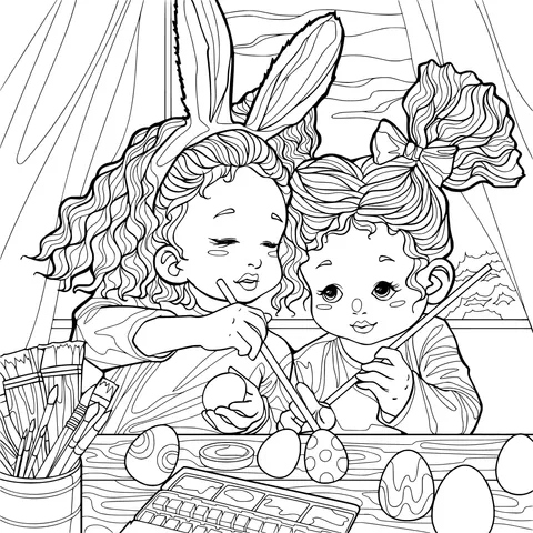 Girls painting Easter eggs together