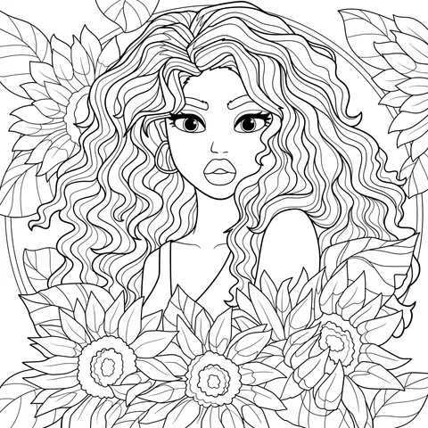 Woman Surrounded by Sunflowers