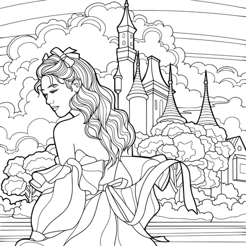 Woman in Red in Front of the Castle