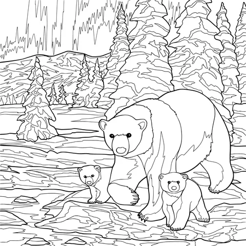 Mother and Cub Polar Bears on the Ice - field