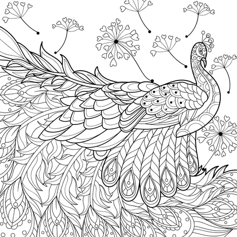 Gorgeous Peacock and Dandelions