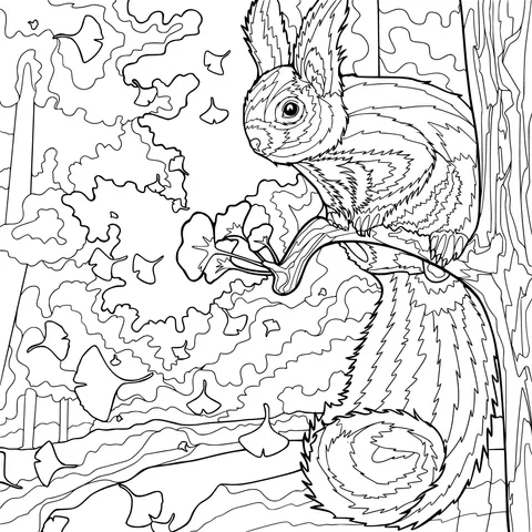 Squirrel Perching on a Branch in Autumn