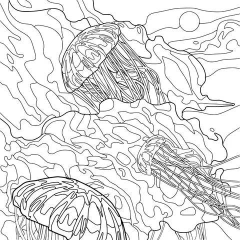 Jellyfish Scene under the Moon