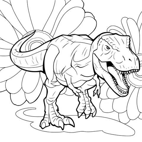 T - Rex beside the blooming flowers