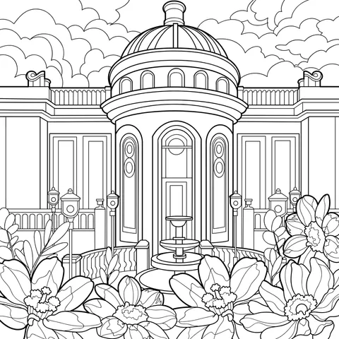 Classical Building Surrounded by Flowers