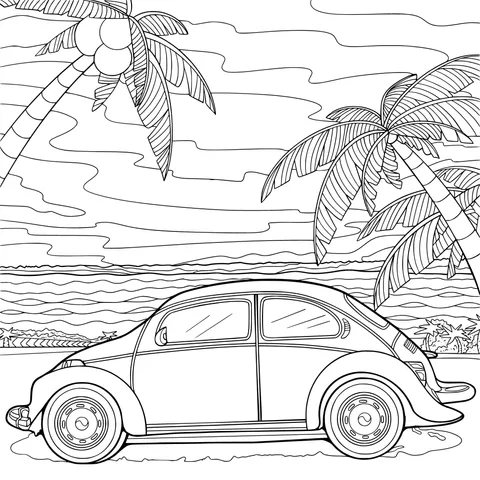Yellow car by the seaside