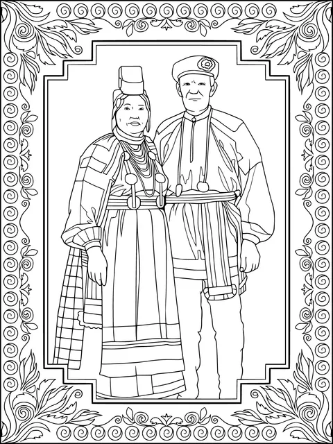 A man and a woman in traditional costumes