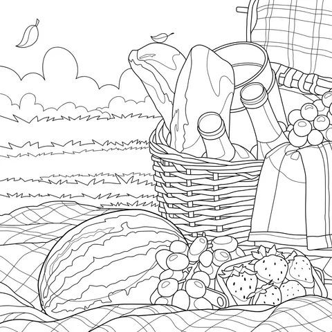 Picnic Basket and Fruits