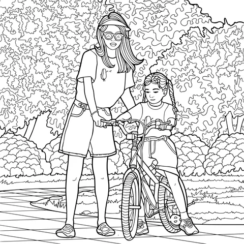 Mother teaching daughter to ride a bicycle
