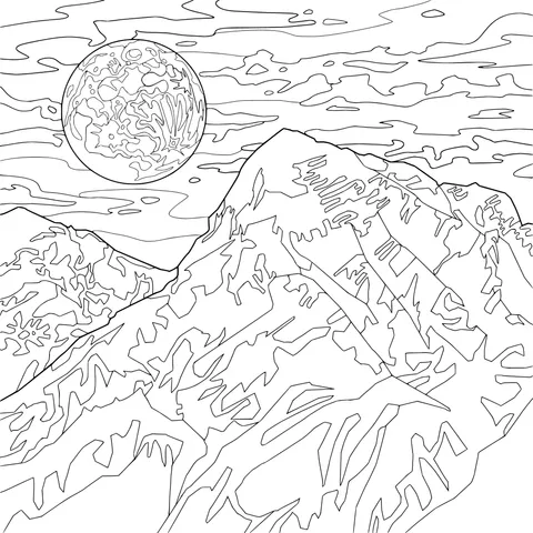 Mountain Range under Moonlight