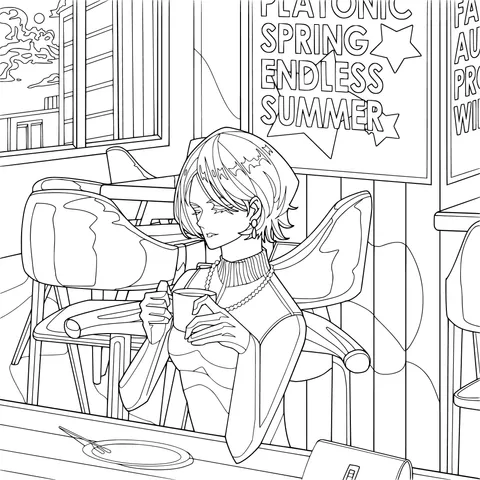 A girl enjoying coffee in a café