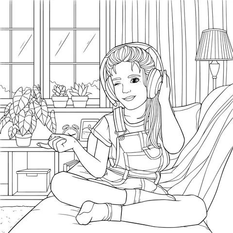 Girl listening to music with headphones leisurely