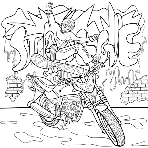 Skateboarder Leaping Over a Motorcycle