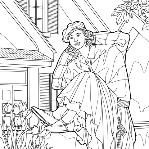 Fashionable Woman by the Window Outside