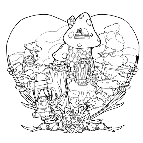 Fairy - tale Style Mushroom House and Dwarfs