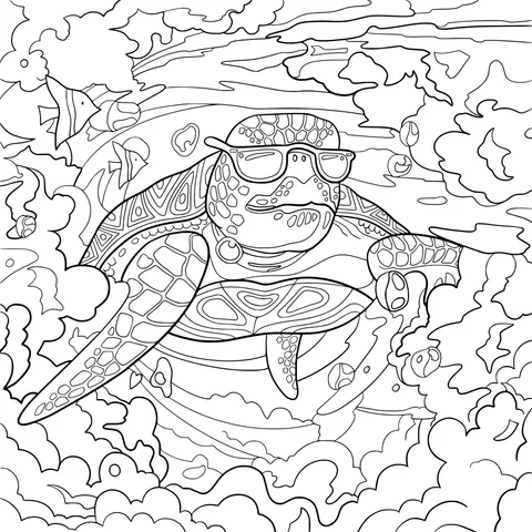 A sea - turtle wearing sunglasses swimming in the ocean