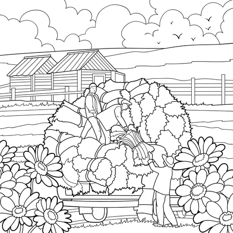 Harvest - time Cart - loading on a Farm in Autumn