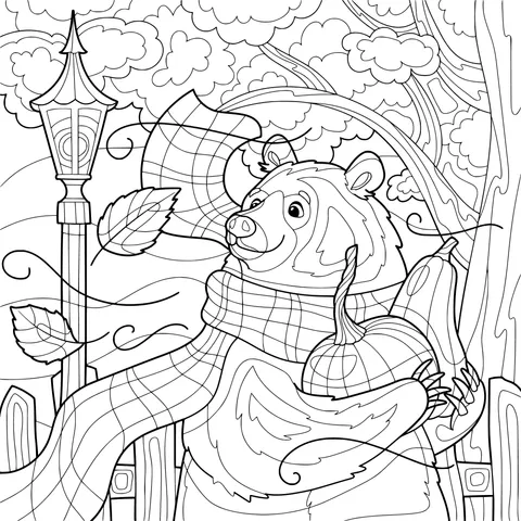 Bear holding a melon in autumn