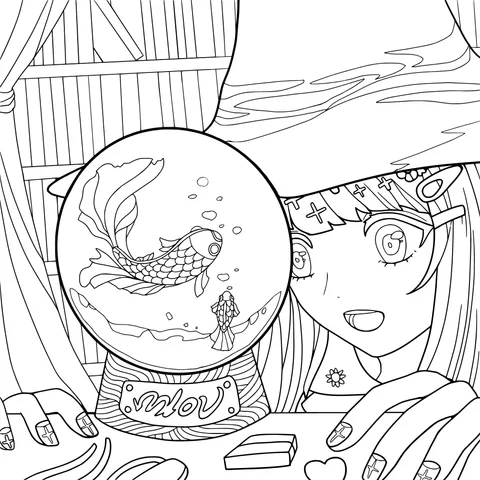 Witch and Goldfish Snow Globe