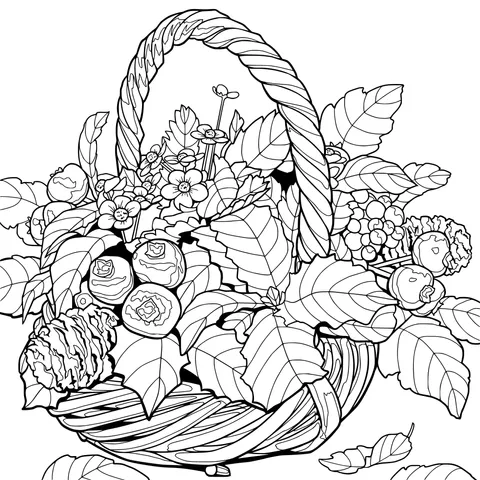 Basket Filled with Fruits and Flowers
