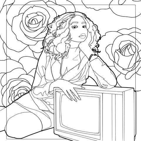 Lady sitting beside the television