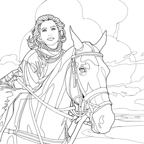 Woman Riding a Horse at Sunset