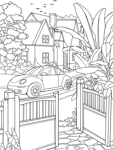 The Red Car in Front of the Door
