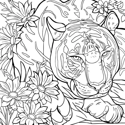 White Tiger in the Flower丛