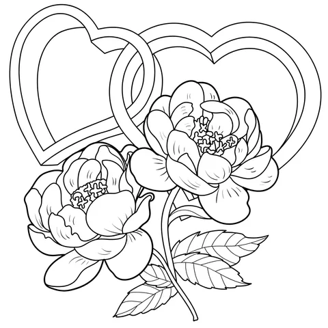 Two Hearts and Blooming Flowers