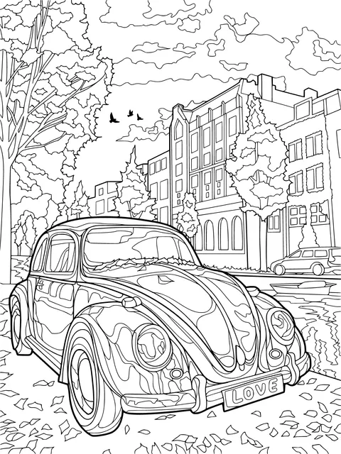 Purple Car on an Autumn Street