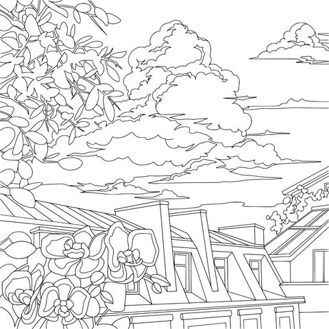 Dreamy Sky and Flowers above the Roof